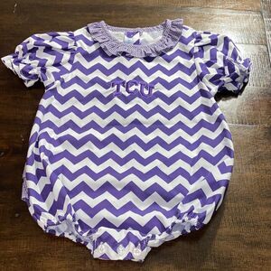 Vive La Fete TCU Purple and White Chevron Baby Romper 24 month